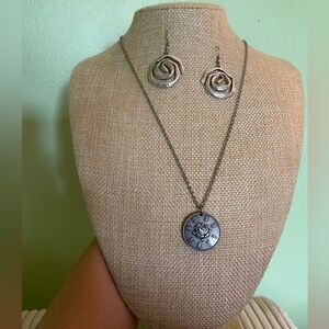 *Host Pick*Elegant Amor Fati Silver Necklace and Roses Earring Set